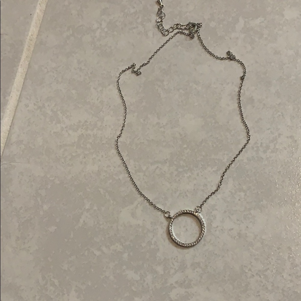 Circle diamonds sterling silver necklace